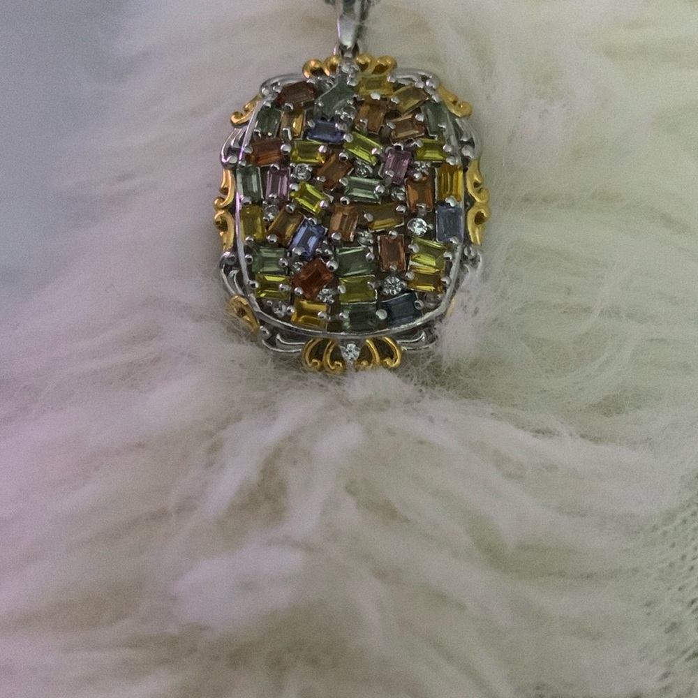 Silver and Gold Gemstone Brooch with Textured Design